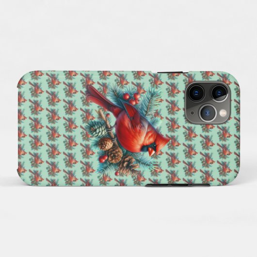 冬の実をつけた松の枝にカーディナル Case-Mate iPhoneケース (裏面(横))