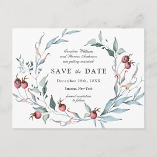 冬の実 水彩植物デザイン Save the Date ポストカード