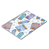 冬の家と雪を描いたシームレスなパターン ノートブック (左側)