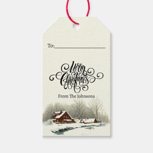 冬の家のクリパーソナライズされたスマス ギフトタグ (正面)