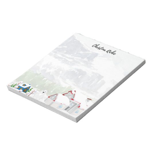 冬の家の冬の水彩風景 ノートパッド (回転)