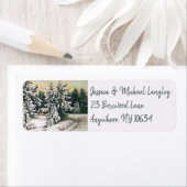 冬の家の木の雪の差出人住所ラベル ラベル (インサイチュ)