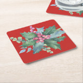 冬の家の装飾 スクエアペーパーコースター (アングル)