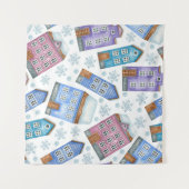 冬の家や雪を描いた継ぎ目のない模様 タペストリー (正面(横))