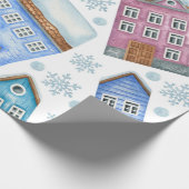 冬の家や雪を描いた継ぎ目のない模様 ラッピングペーパー (角)