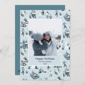冬の家族おもしろいクリスマスパターン写真 シーズンカード (正面/裏面)
