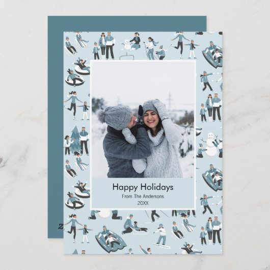 冬の家族おもしろいクリスマスパターン写真 シーズンカード (正面/裏面)