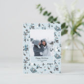 冬の家族おもしろいクリスマスパターン写真 シーズンポストカード (スタンド正面)