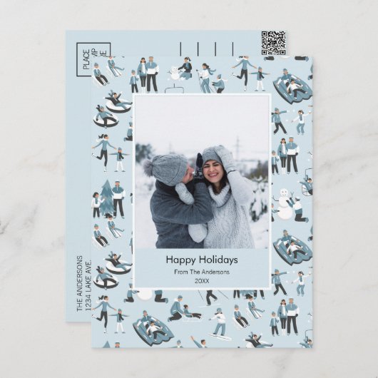冬の家族おもしろいクリスマスパターン写真 シーズンポストカード (正面/裏面)