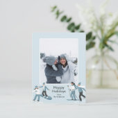 冬の家族のおもしろいクリスマスフォト シーズンポストカード (スタンド正面)