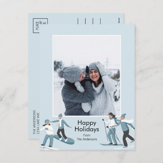 冬の家族のおもしろいクリスマスフォト シーズンポストカード (正面/裏面)