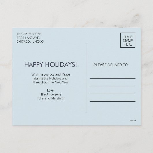 冬の家族のおもしろいクリスマスフォト シーズンポストカード (裏面)