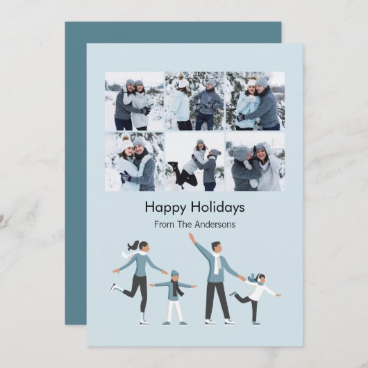 冬の家族のおもしろいクリスマス6写真 シーズンカード (正面/裏面)