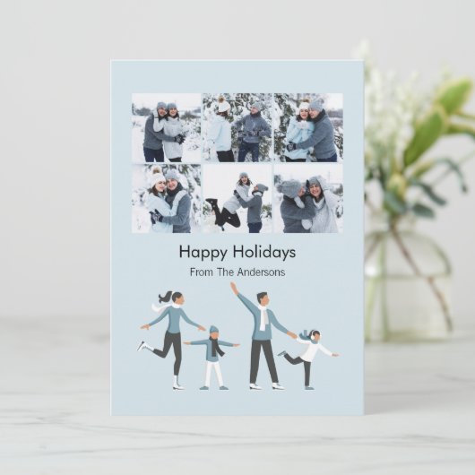 冬の家族のおもしろいクリスマス6写真 シーズンカード (スタンド正面)
