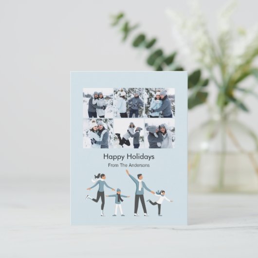 冬の家族のおもしろいクリスマス6写真 シーズンポストカード (スタンド正面)