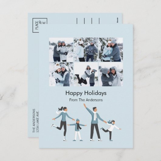 冬の家族のおもしろいクリスマス6写真 シーズンポストカード (正面/裏面)