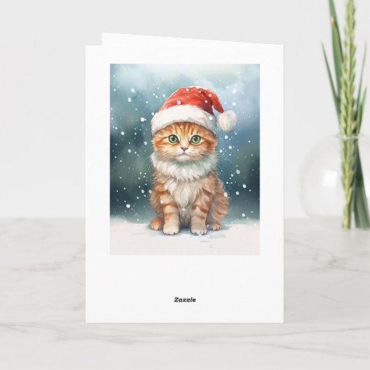 冬の家族のサンタハットにクリスマス猫 カード (裏面)