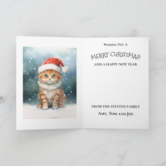 冬の家族のサンタハットにクリスマス猫 カード (内部)