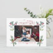 冬の家族の写真金ゴールドメリークリスマススクリプト シーズンカード (スタンド正面)