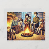 冬の家族の集まり シーズンポストカード (正面/裏面)