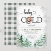 冬の寒い外の森の雪のベイビーシャワー 招待状 (正面/裏面)