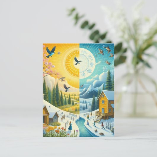 冬の寒さと春の幸せな春分 ポストカード (スタンド正面)