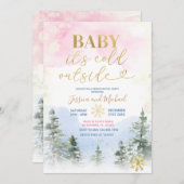 冬の寒さの外でジェンダーが赤ちゃんシャワーを明らかにする 招待状 (正面/裏面)
