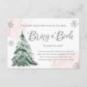 冬の寒さ外の赤ちゃんシャワーピンク本を持ってくる エンクロージャーカード (正面)