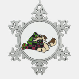 冬の小さな子犬 スノーフレークピューターオーナメント