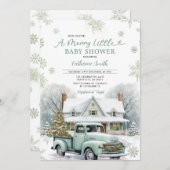冬の小さな赤メリーちゃんシャワートラックの雪 招待状 (正面/裏面)