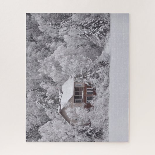 冬の小屋の雪で覆われた木の写真のパズル ジグソーパズル (縦)