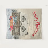 冬の小屋 赤いトラック クリスマス タペストリー (正面(横))