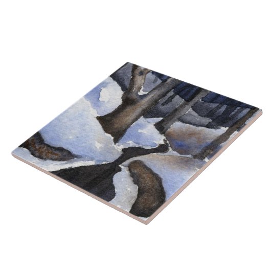 冬の小川で雪が積もる タイル (側面)