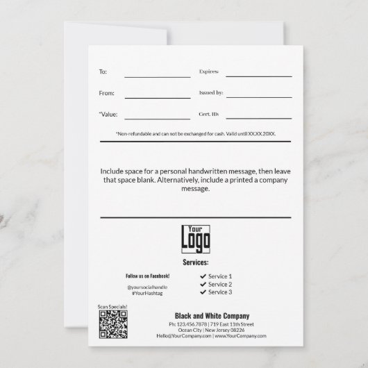 冬の小規模企業のスノーフレークのギフト証明書 (裏面)