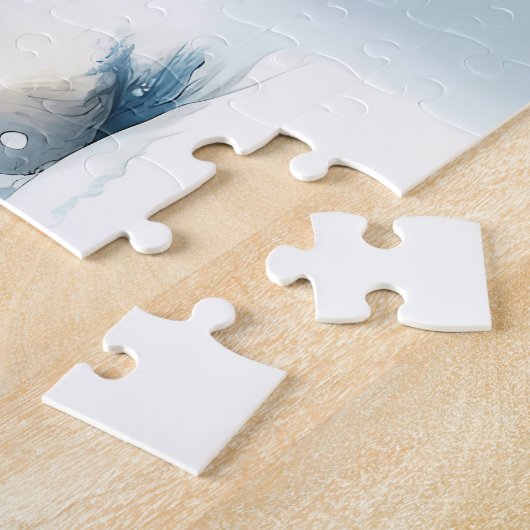 冬の少女と鳥の青いフローラコート ジグソーパズル (側面)