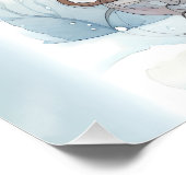 冬の少女と鳥の青いフローラコート ポスター (コーナー)