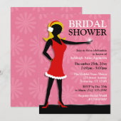 冬の少女 赤いドレス ピンクの結婚前のお祝い 招待状 (正面/裏面)