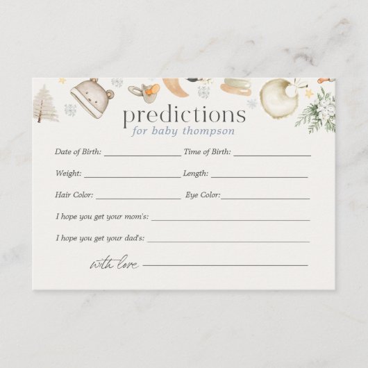 冬の少年の青の予測アドバイスベビーシャワー エンクロージャーカード (正面)