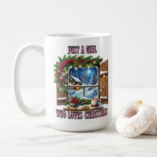 冬の居心地の良いクリスマスウィンドウのチャーム コーヒーマグカップ