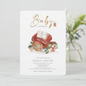 冬の居心地の良いクリスマスホリデーベビーシャワー 招待状 (スタンド正面)