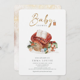 冬の居心地の良いクリスマスホリデーベビーシャワー 招待状