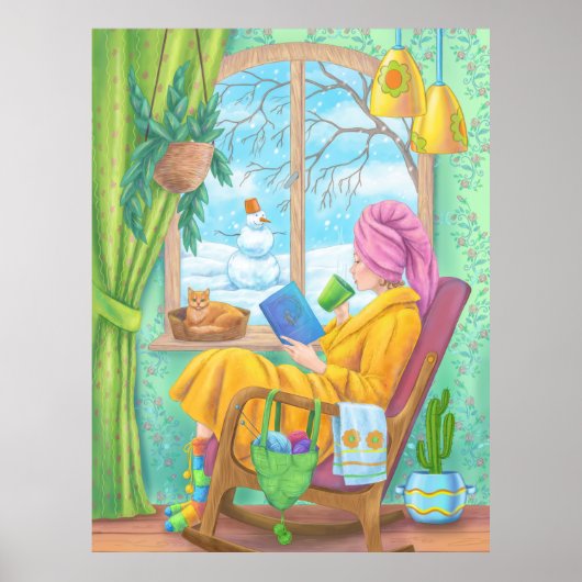 冬の居心地の良い手引きホームイラストレーション ポスター (正面)