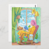 冬の居心地の良い手引きホームイラストレーション ポストカード (正面/裏面)