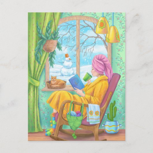 冬の居心地の良い手引きホームイラストレーション ポストカード (正面)