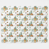 冬の居心地の良い自然キツネラビットバードパインコーン フリースブランケット (正面(横))