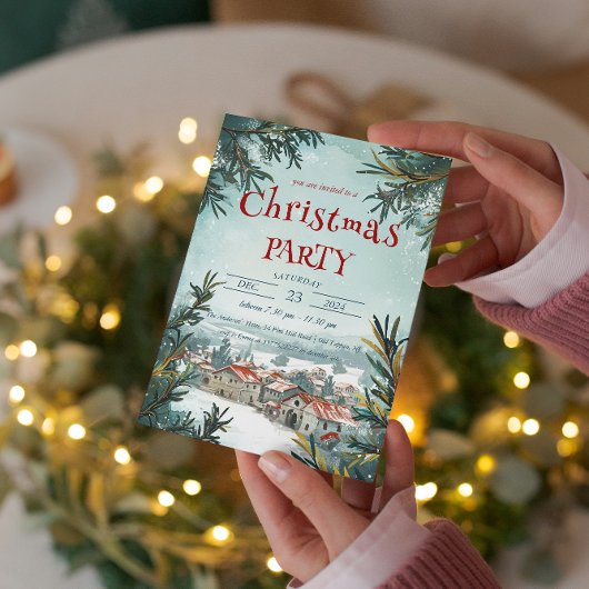 冬の屋外の風景クリスマスパーティー 招待状
