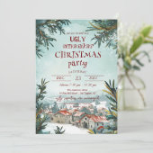 冬の屋外シーン醜いセーターのクリスマスパーティー 招待状 (スタンド正面)