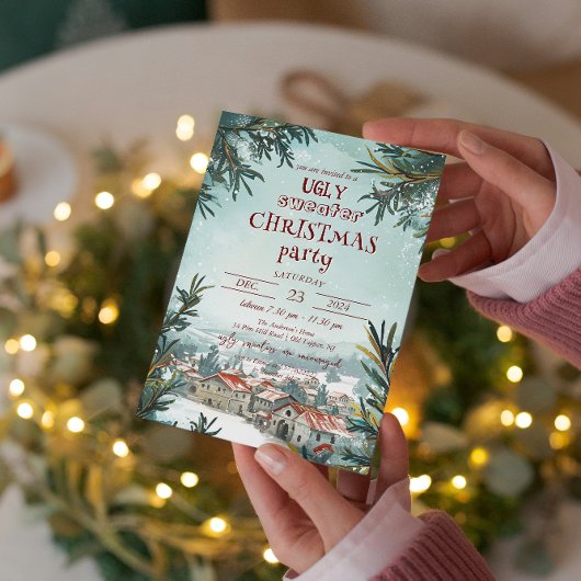 冬の屋外シーン醜いセーターのクリスマスパーティー 招待状