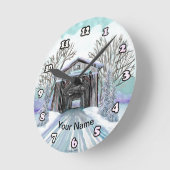 冬の屋根付きブリッジ時計 ラウンド壁時計 (傾斜)