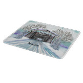 冬の屋根付き橋 カッティングボード (角)